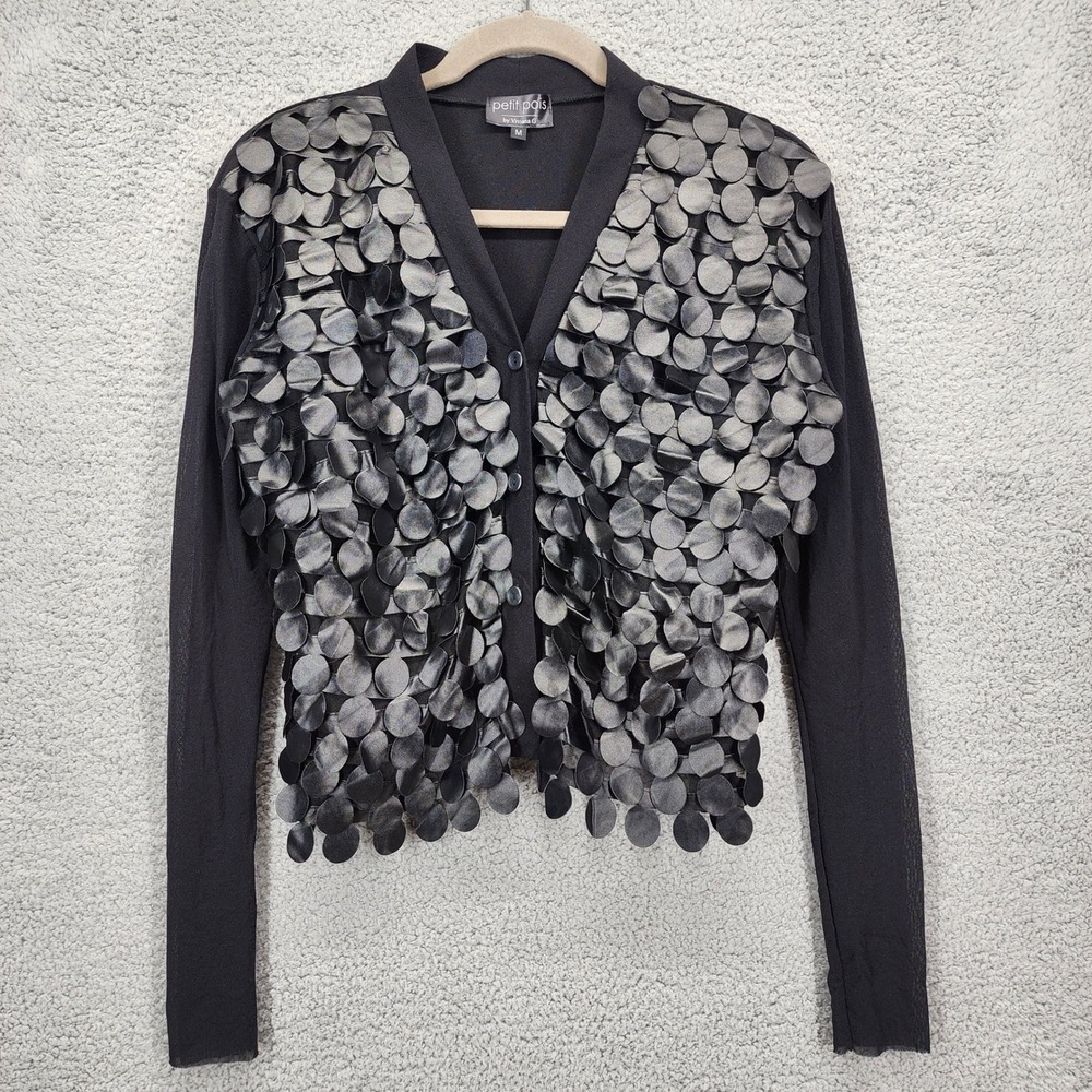 Petit‎ Pois by Viviana G Medium Black Cardigan Sweater with Circle Appliques